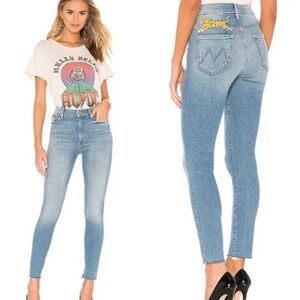 MOTHER High Waisted Looker Ankle Fray Leopard Jeans